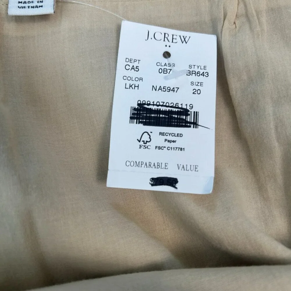 J. Crew NWT Beige Button Front Skirt Linen Blend F6
